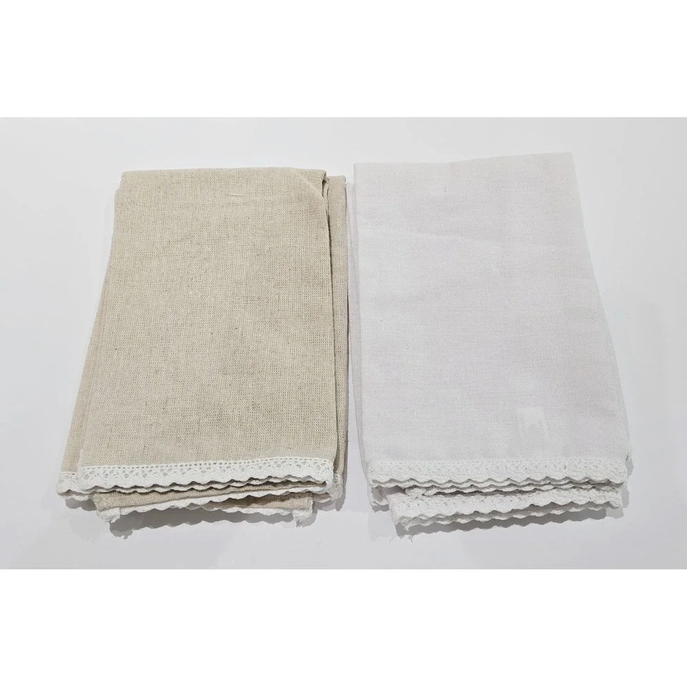 Lot of 2 Cream & 2 White Cloth Napkins Cotton Linen Poly Nylon Rayon 17in x 17in